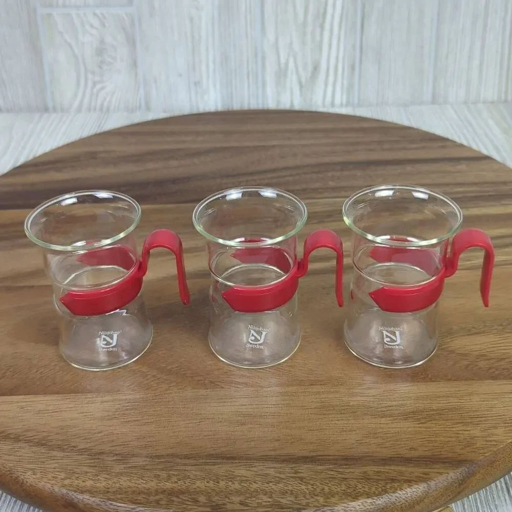 Set of 3 Nilsjohan! Sweden Glass Cups for Hot Drinks Vintage Swedish Mid Century